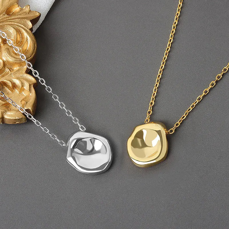 gold irregular round pendant minimalist necklace