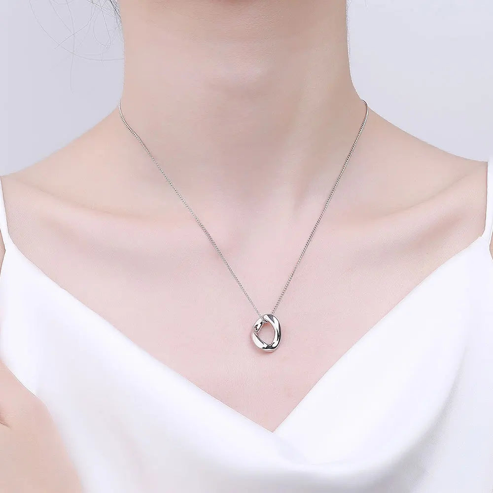 Twisted Oval Pendant Necklace Minimalist Geometric Necklace