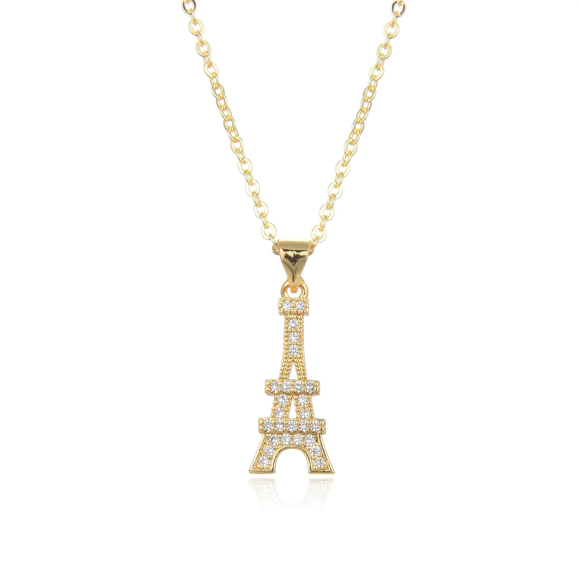 Eiffel Tower Pendant Necklace in gold and silver with crystal accents, an elegant Paris charm necklace for women in jewelry accessories.
