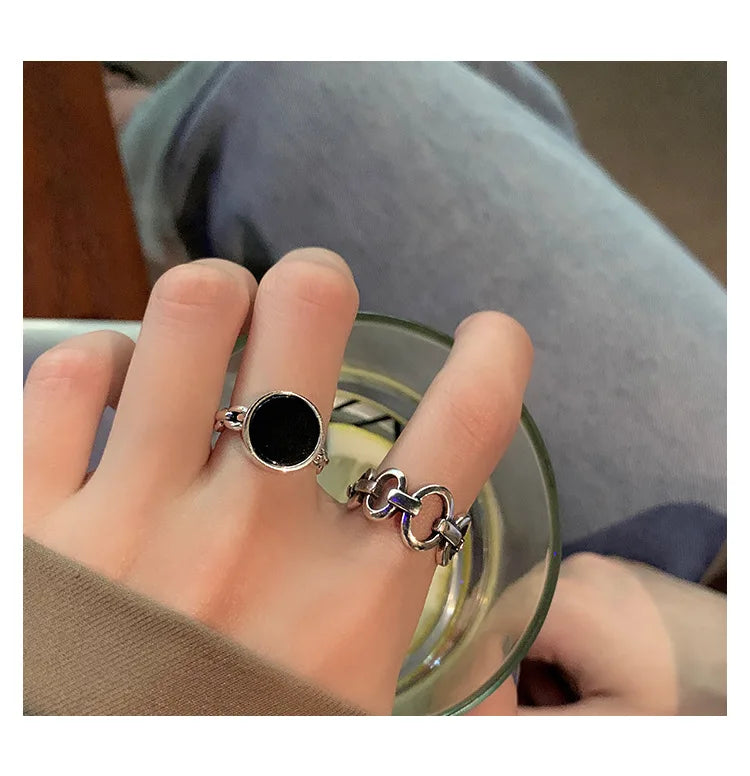 Timeless Classic Enamel Signet Ring with black enamel face and silver-plated band, elegant jewelry for everyday or formal wear.