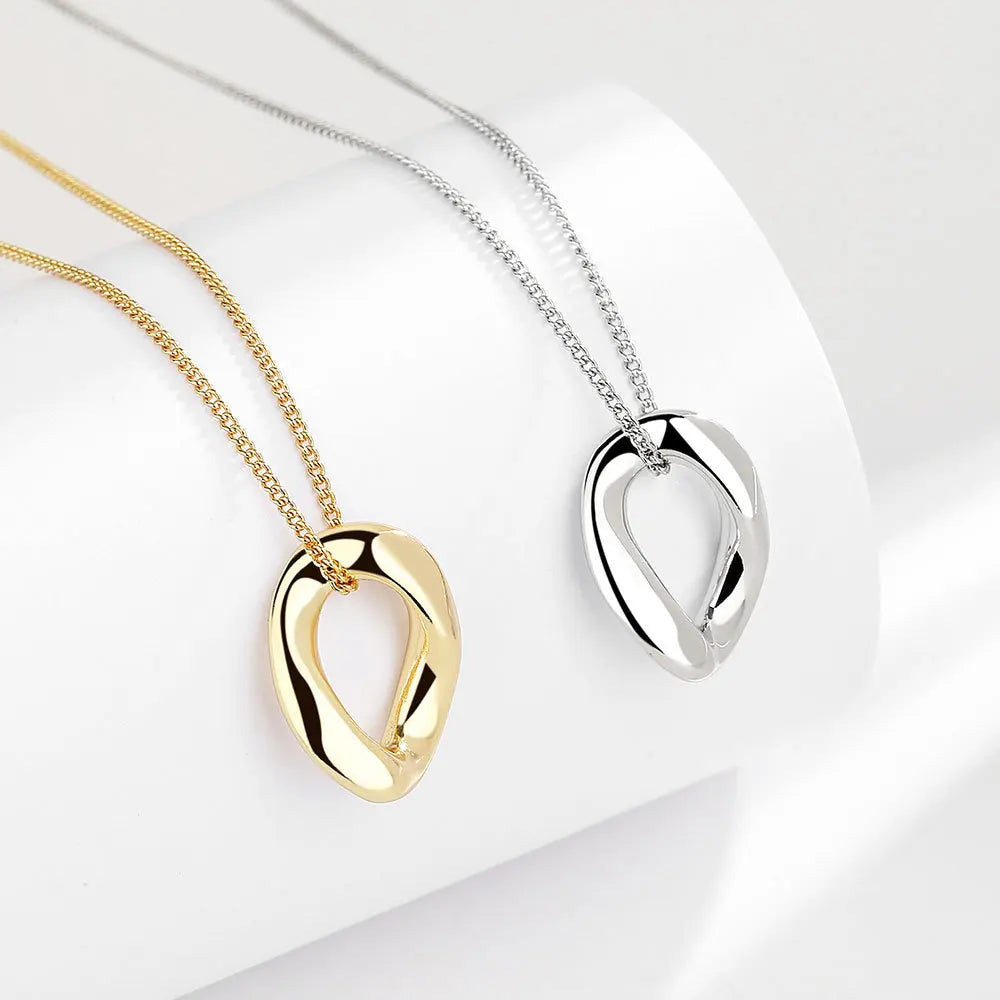 Twisted Oval Pendant Necklace Minimalist Geometric Necklace