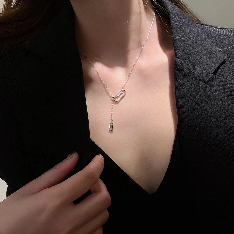 Elegant zircon pendant necklace for women on silver chain