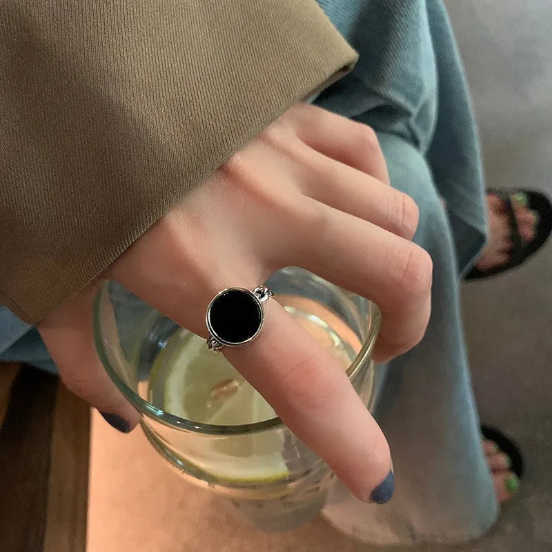 Timeless Classic Enamel Signet Ring with black enamel face and silver-plated band, elegant jewelry for everyday or formal wear.