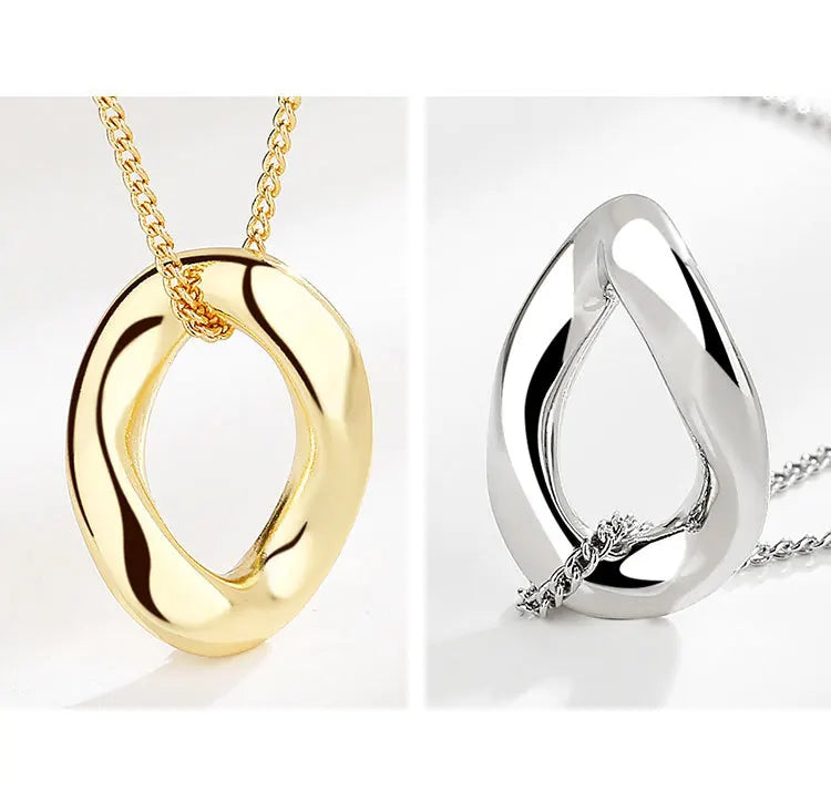 Twisted Oval Pendant Necklace Minimalist Geometric Necklace