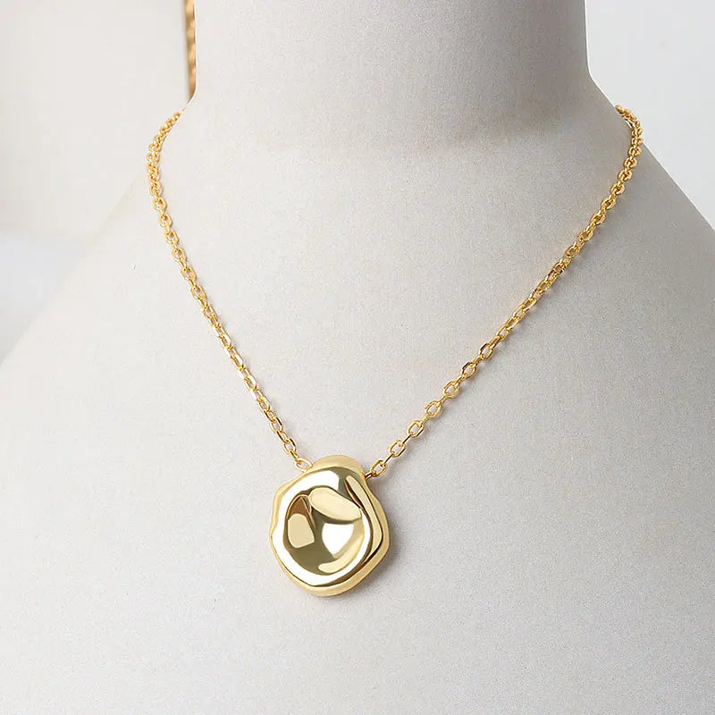 gold irregular round pendant minimalist necklace