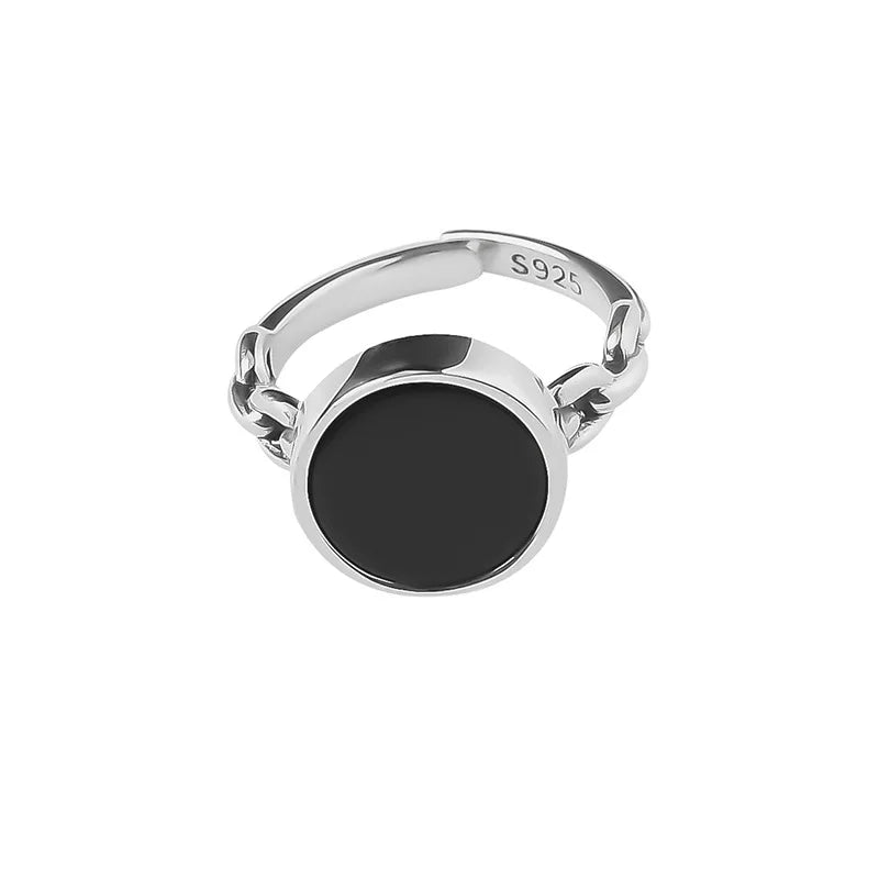 Timeless Classic Enamel Signet Ring with black enamel face and silver-plated band, elegant jewelry for everyday or formal wear.