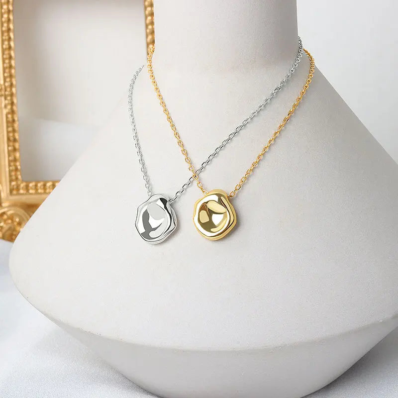 gold irregular round pendant minimalist necklace