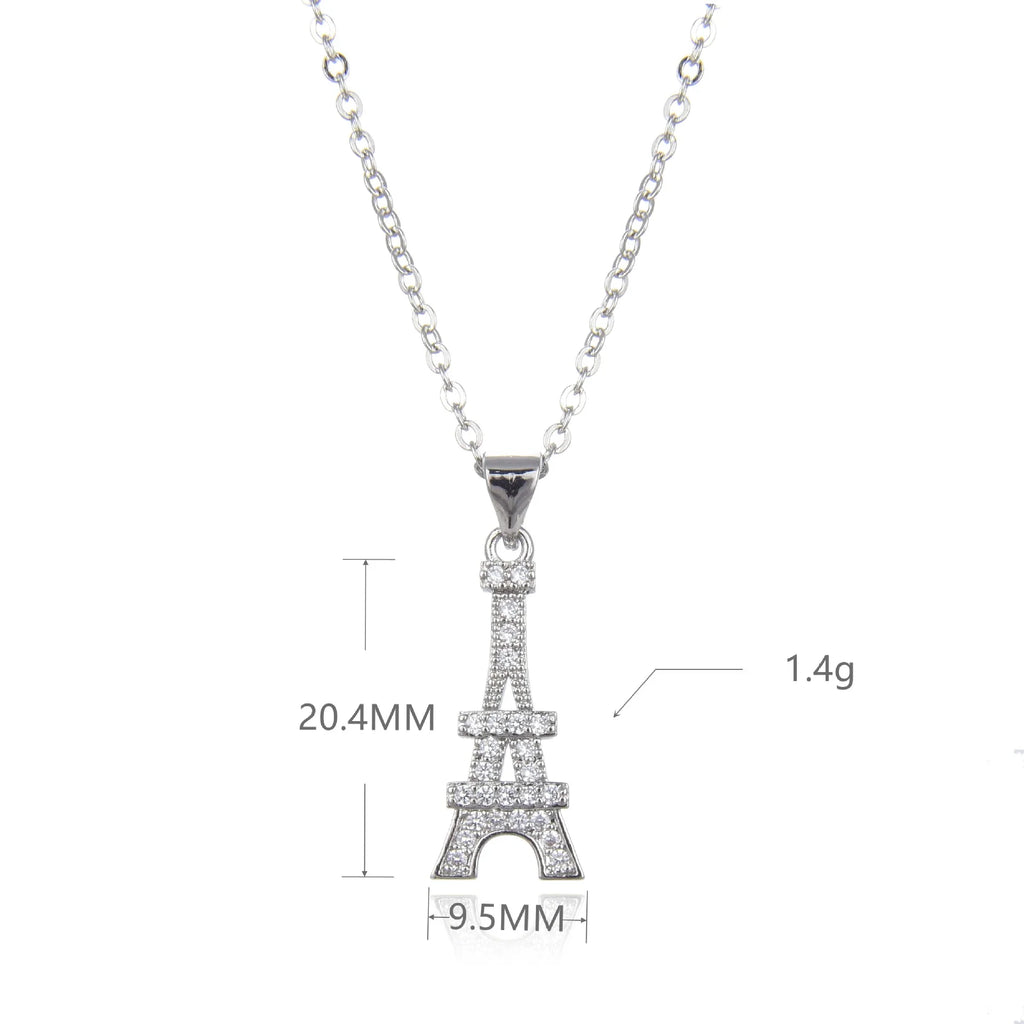 Eiffel Tower Pendant Necklace in gold and silver with crystal accents, an elegant Paris charm necklace for women in jewelry accessories.