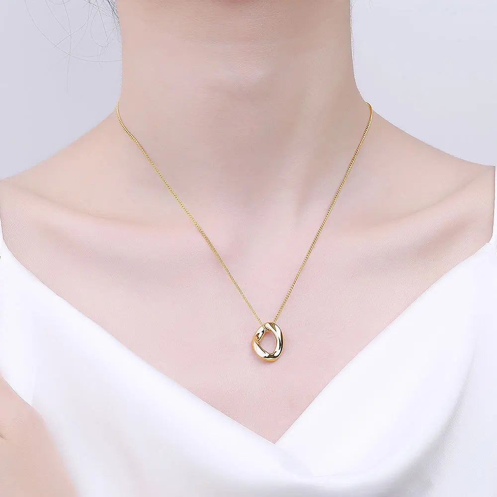 Twisted Oval Pendant Necklace Minimalist Geometric Necklace