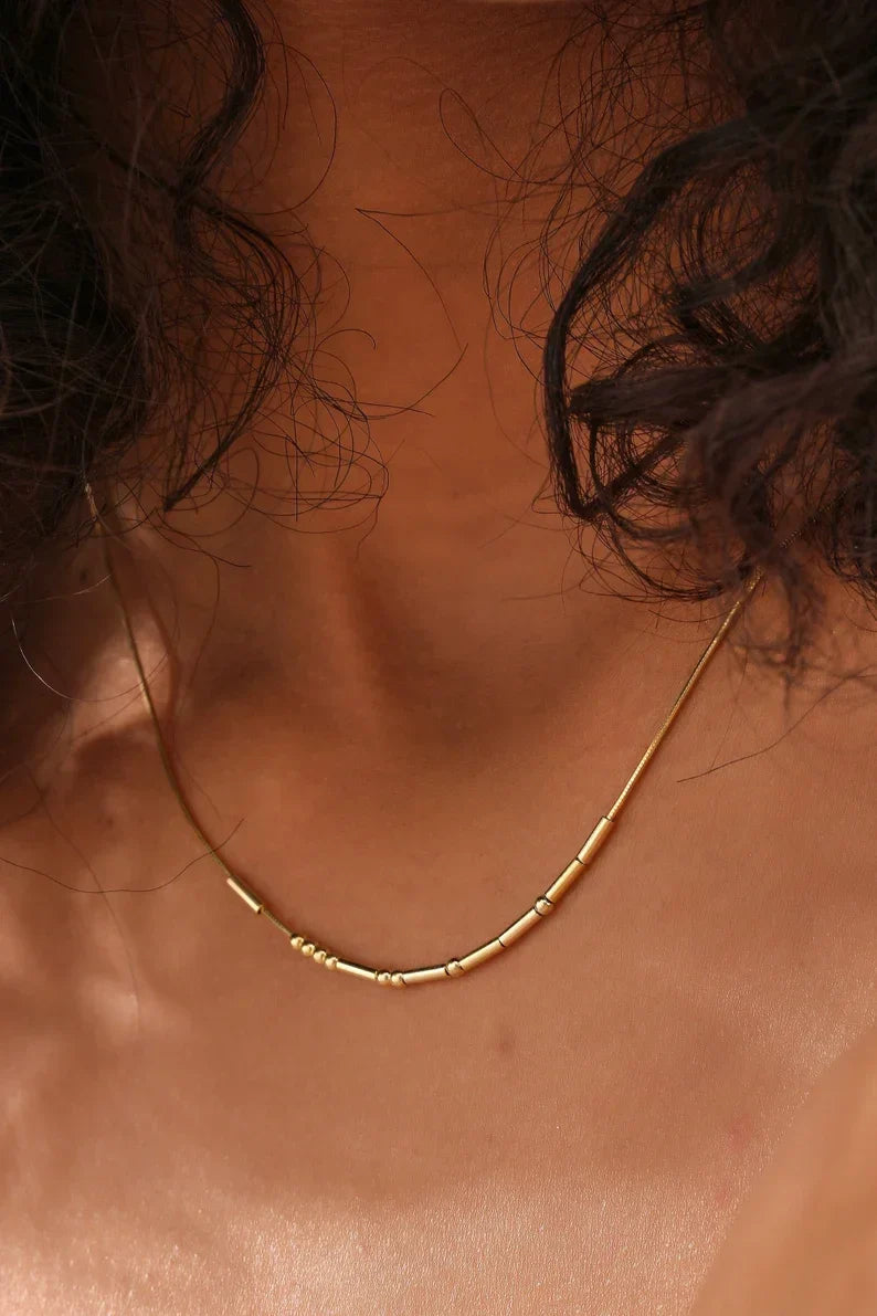 Gold Morse Code Charm Necklace