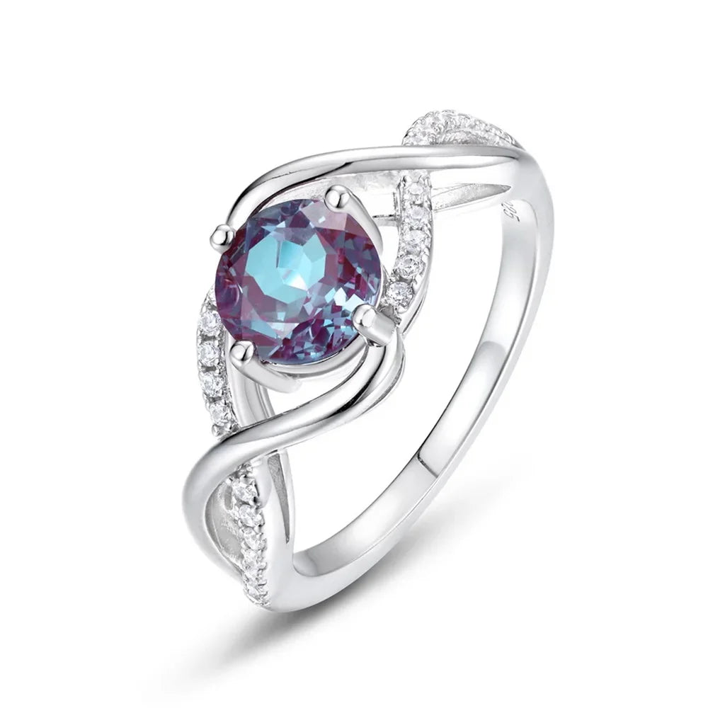 ALLNOEL Alexandrite Ring - Unique Engagement Band in sterling silver featuring color-changing Alexandrite stones in various elegant designs.