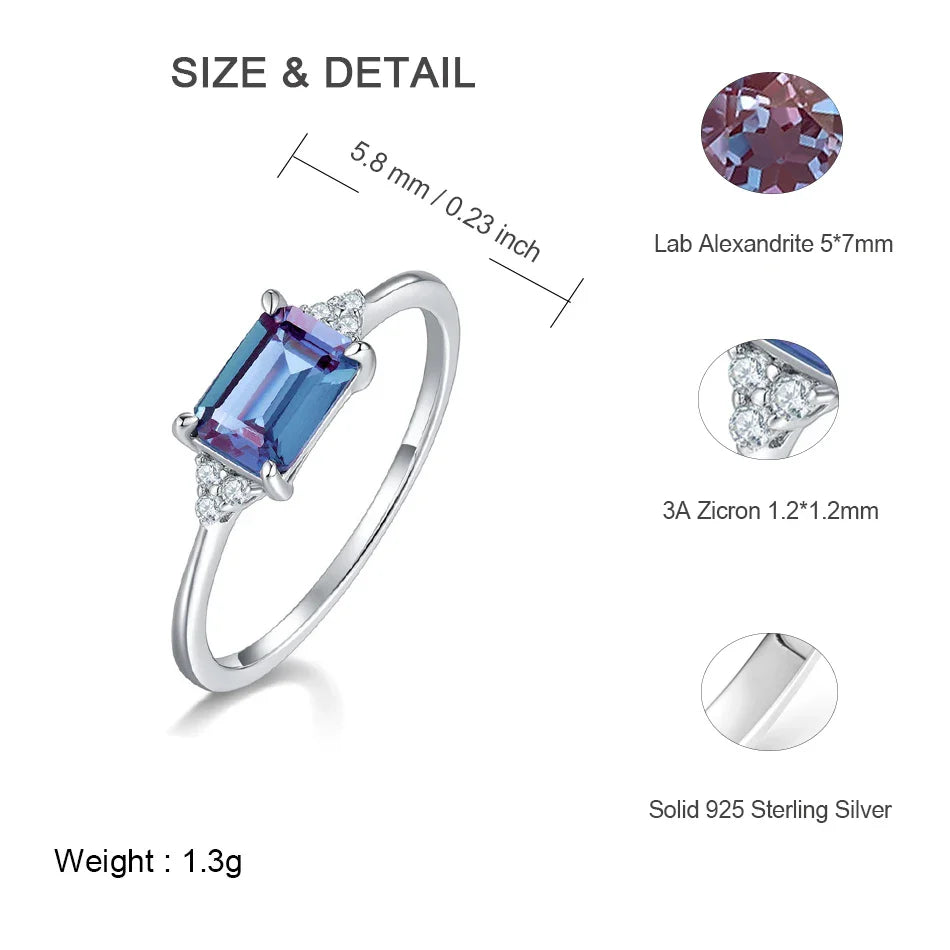 ALLNOEL Alexandrite Ring - Unique Engagement Band in sterling silver featuring color-changing Alexandrite stones in various elegant designs.