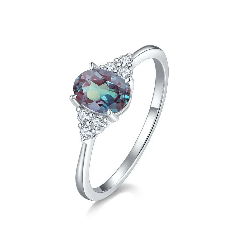 ALLNOEL Alexandrite Ring - Unique Engagement Band in sterling silver featuring color-changing Alexandrite stones in various elegant designs.
