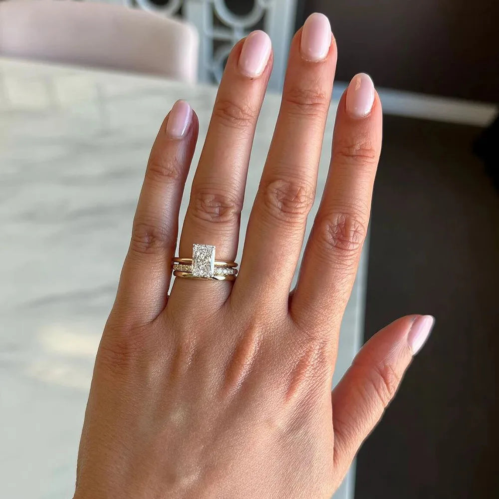 Radiant IGI Certified Diamond Ring in yellow gold setting, luxury engagement and bridal jewelry for weddings and special occasions.