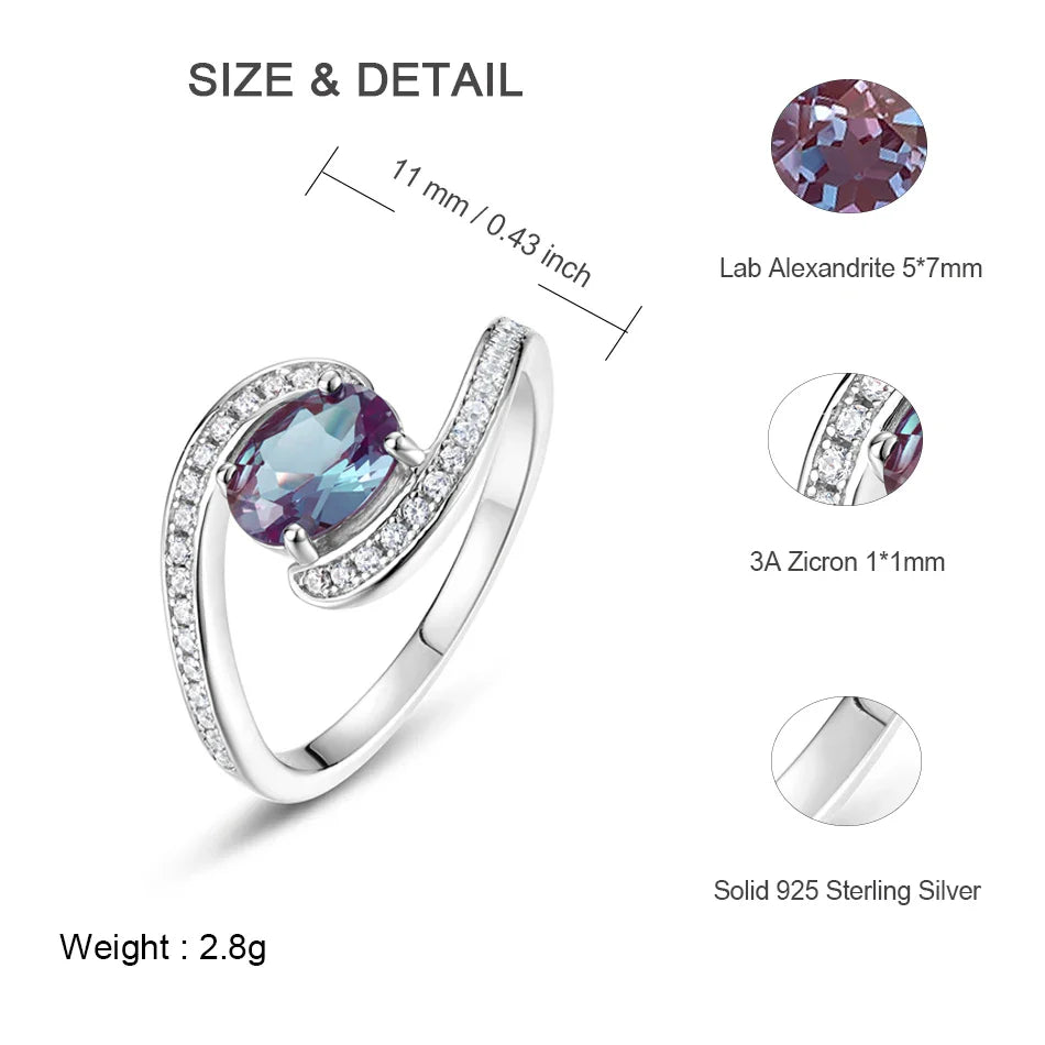 ALLNOEL Alexandrite Ring - Unique Engagement Band in sterling silver featuring color-changing Alexandrite stones in various elegant designs.