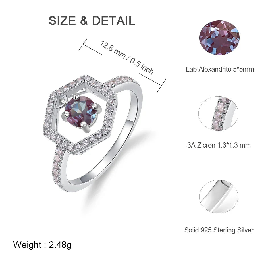 ALLNOEL Alexandrite Ring - Unique Engagement Band in sterling silver featuring color-changing Alexandrite stones in various elegant designs.
