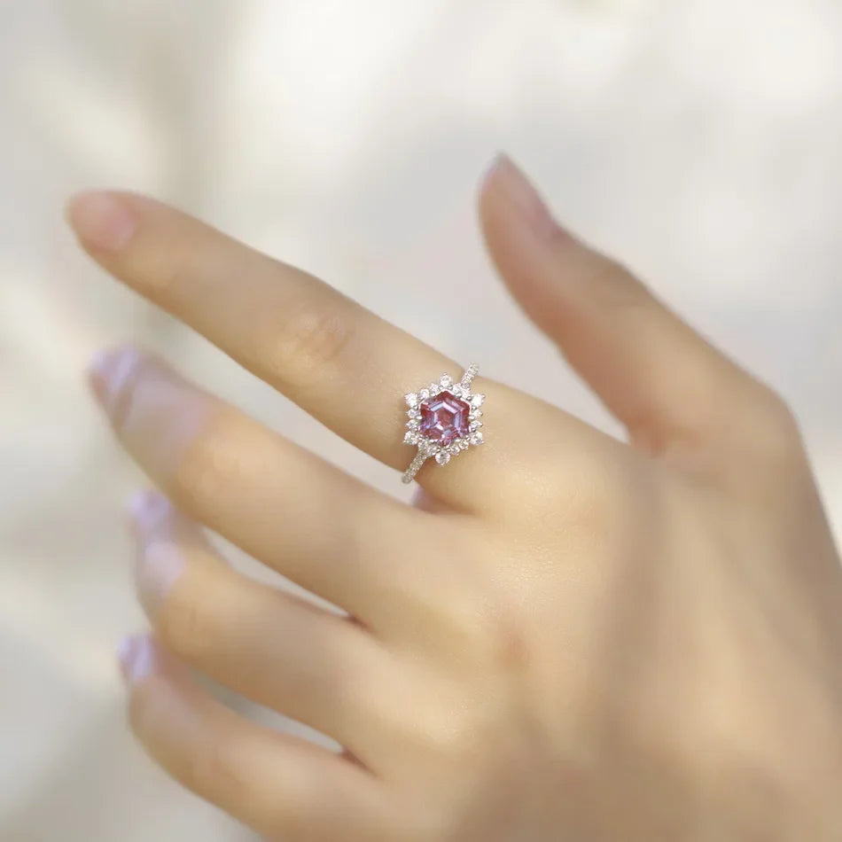 ALLNOEL Alexandrite Ring - Unique Engagement Band in sterling silver featuring color-changing Alexandrite stones in various elegant designs.