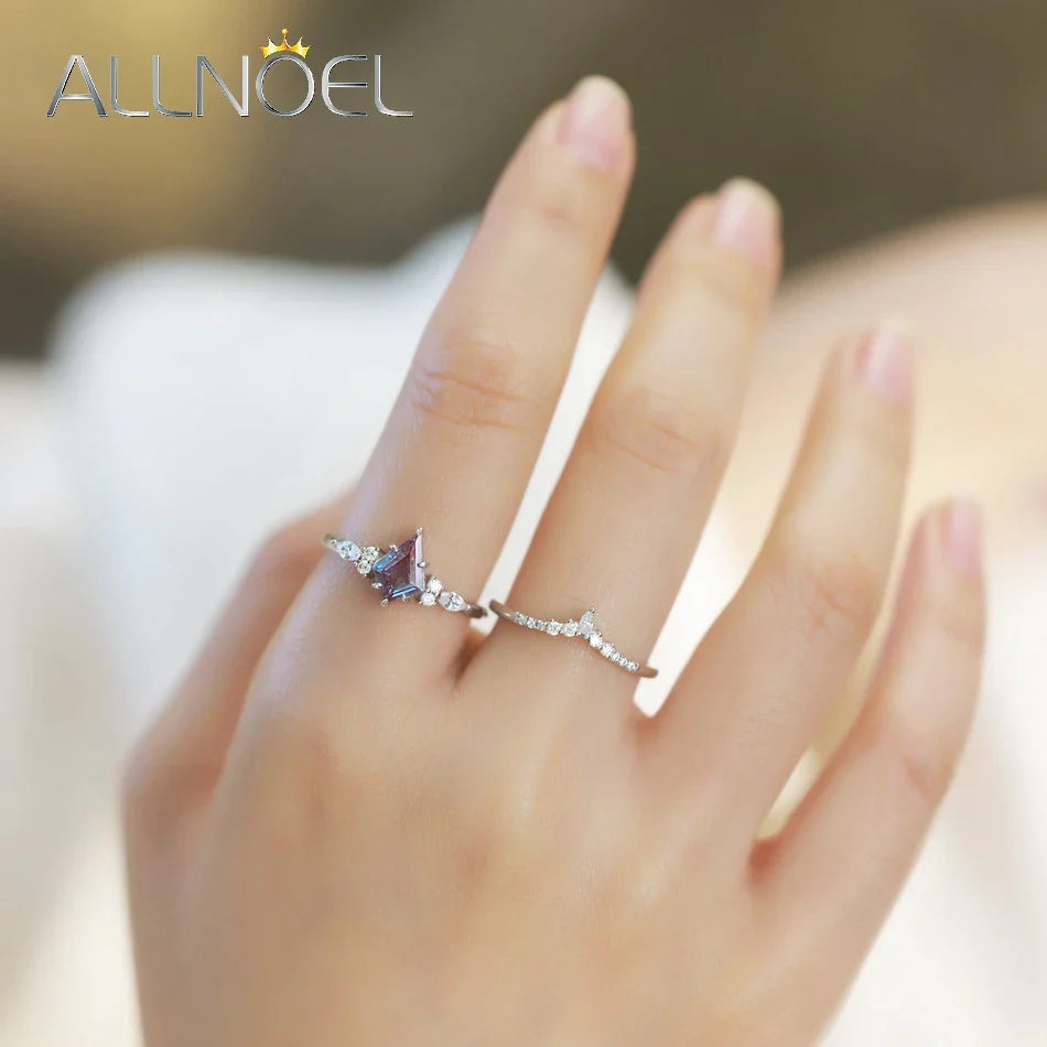 ALLNOEL Alexandrite Ring - Unique Engagement Band in sterling silver featuring color-changing Alexandrite stones in various elegant designs.