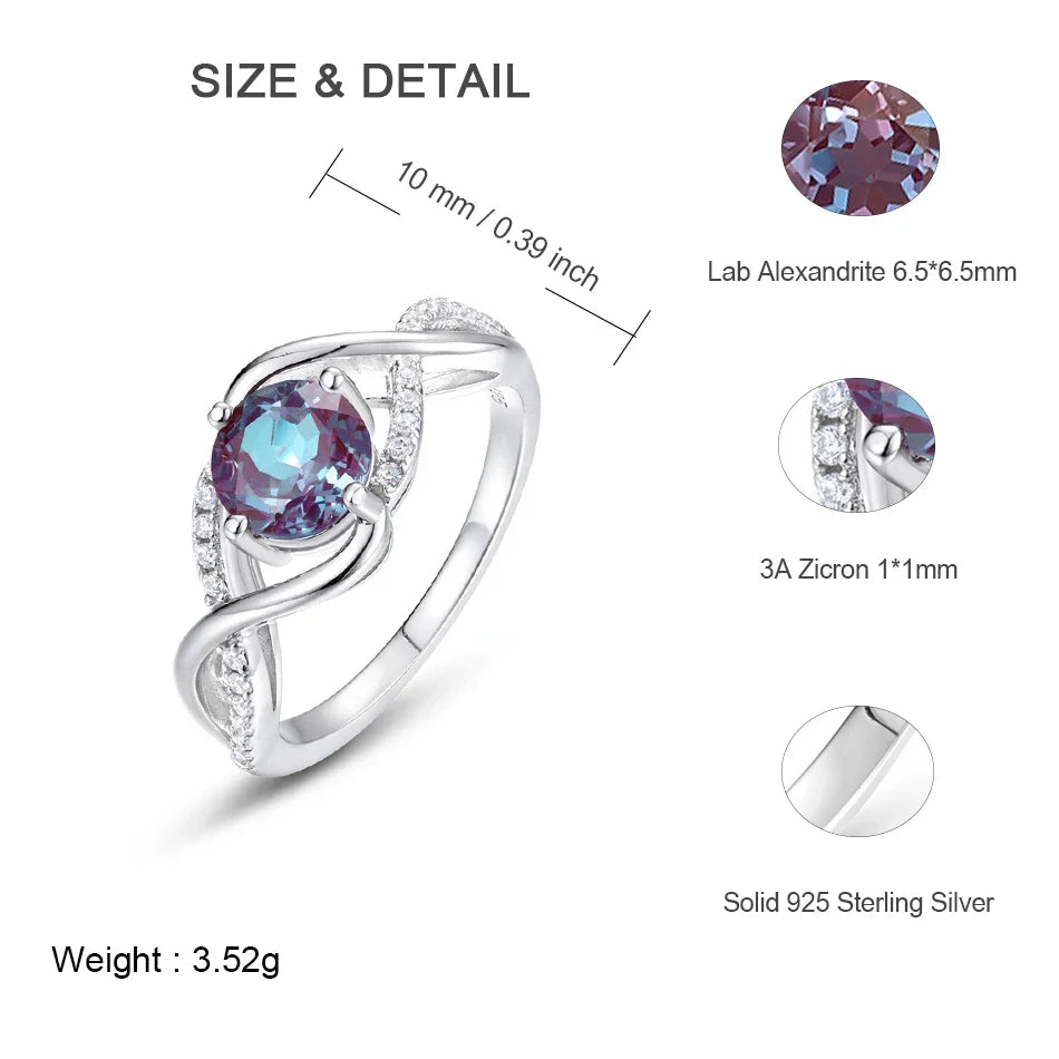 ALLNOEL Alexandrite Ring - Unique Engagement Band in sterling silver featuring color-changing Alexandrite stones in various elegant designs.