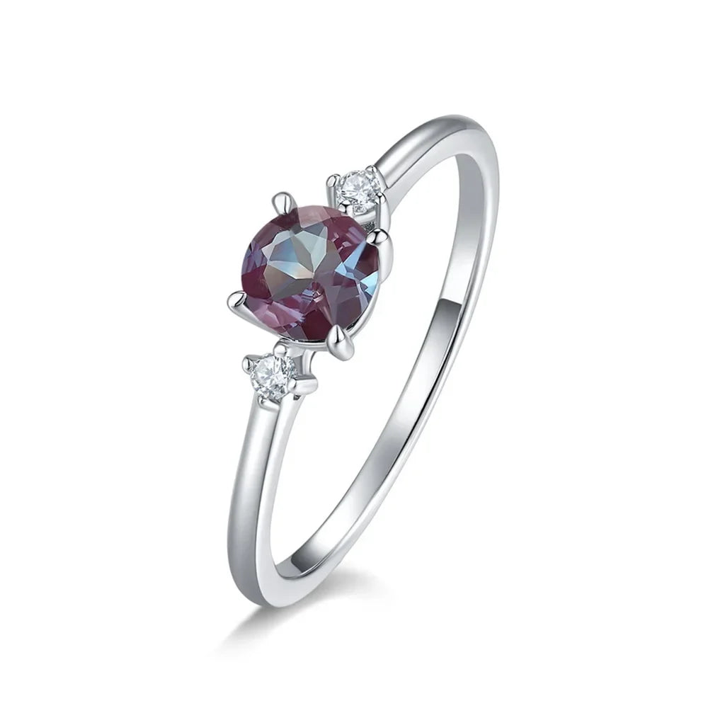 ALLNOEL Alexandrite Ring - Unique Engagement Band in sterling silver featuring color-changing Alexandrite stones in various elegant designs.