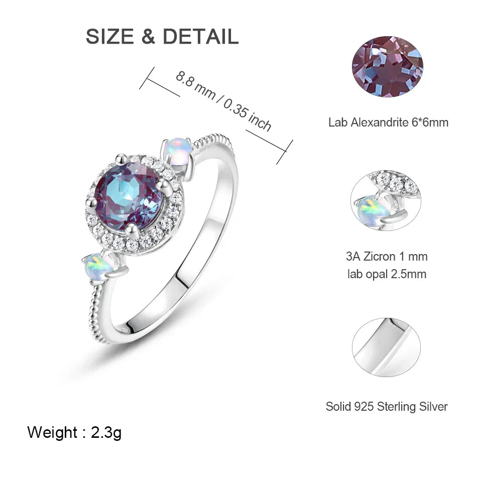 ALLNOEL Alexandrite Ring - Unique Engagement Band in sterling silver featuring color-changing Alexandrite stones in various elegant designs.