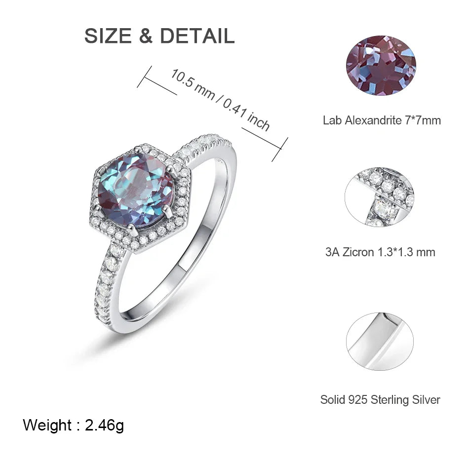 ALLNOEL Alexandrite Ring - Unique Engagement Band in sterling silver featuring color-changing Alexandrite stones in various elegant designs.