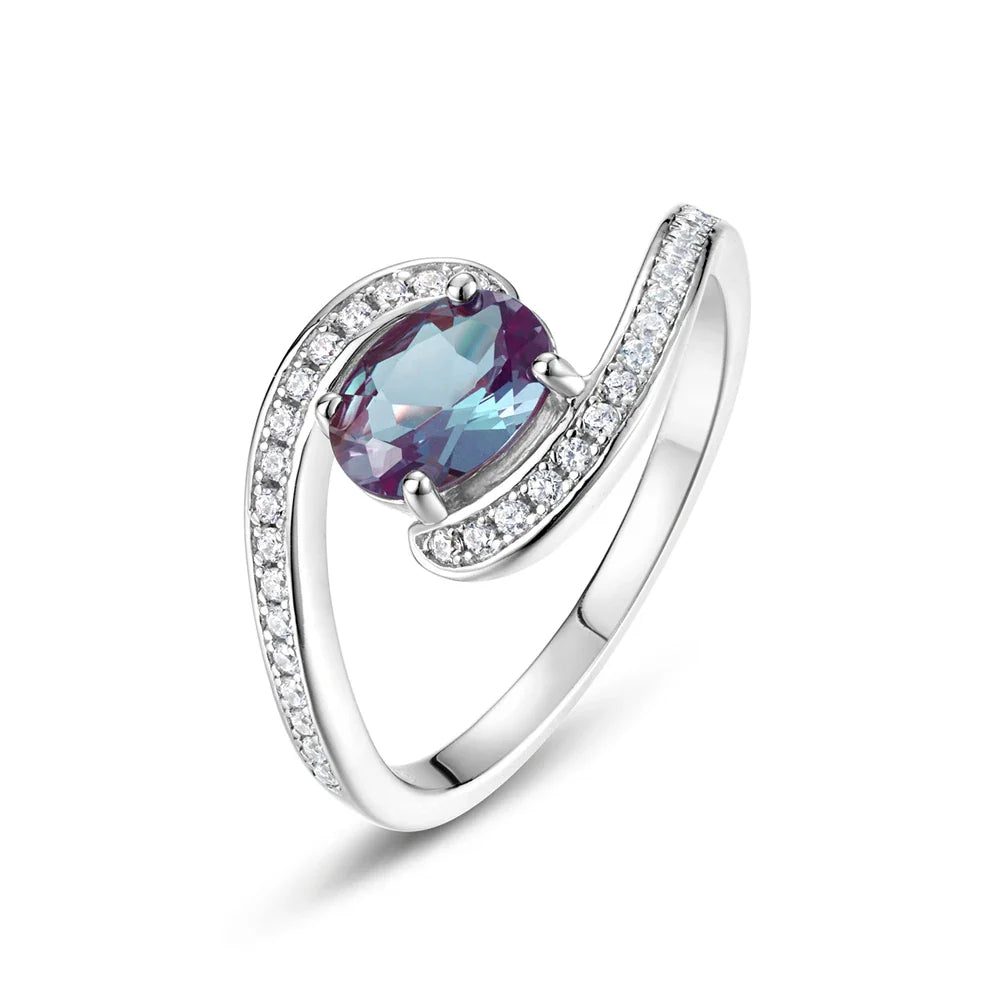 ALLNOEL Alexandrite Ring - Unique Engagement Band in sterling silver featuring color-changing Alexandrite stones in various elegant designs.