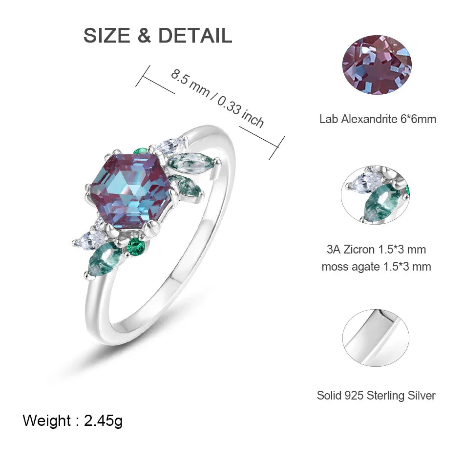 ALLNOEL Alexandrite Ring - Unique Engagement Band in sterling silver featuring color-changing Alexandrite stones in various elegant designs.