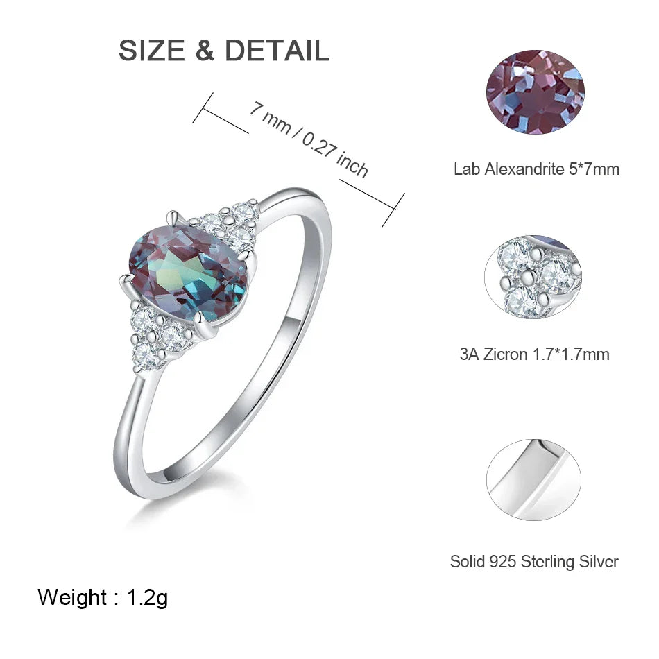 ALLNOEL Alexandrite Ring - Unique Engagement Band in sterling silver featuring color-changing Alexandrite stones in various elegant designs.