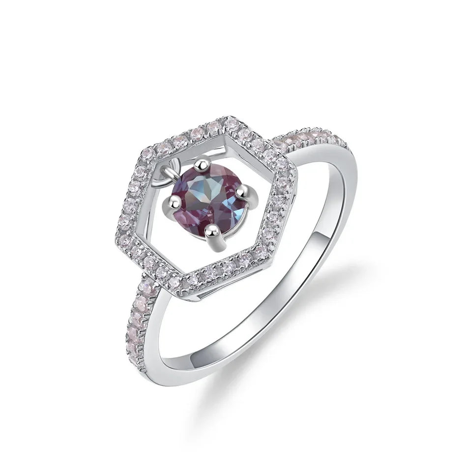 ALLNOEL Alexandrite Ring - Unique Engagement Band in sterling silver featuring color-changing Alexandrite stones in various elegant designs.