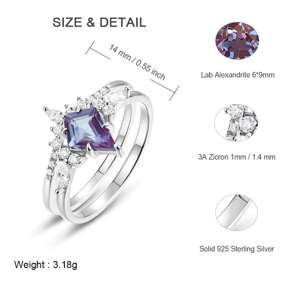 ALLNOEL Alexandrite Ring - Unique Engagement Band in sterling silver featuring color-changing Alexandrite stones in various elegant designs.