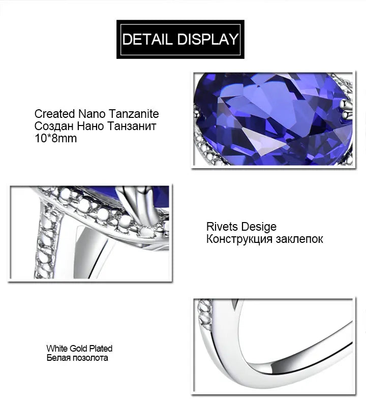 Elegant Silver Wedding Ring with round-cut Tanzanite Zircon on hand, showcasing fine jewelry craftsmanship for engagements or weddings.