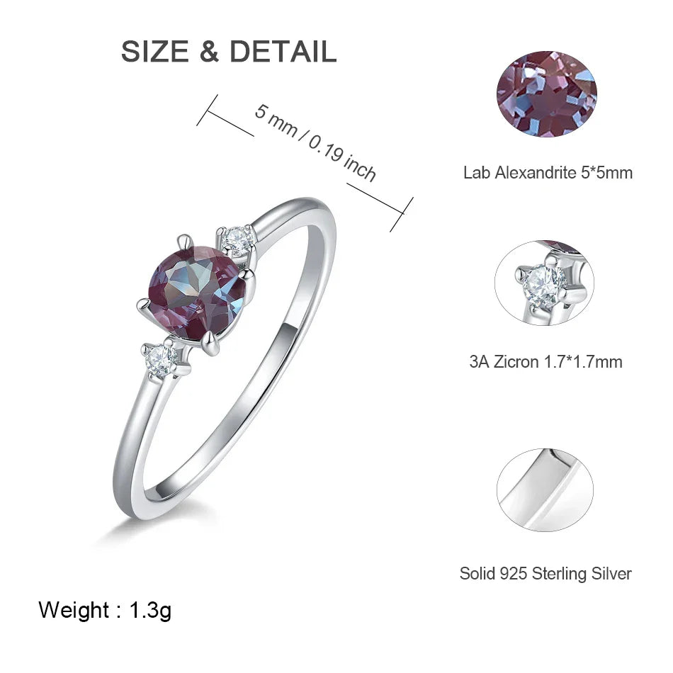 ALLNOEL Alexandrite Ring - Unique Engagement Band in sterling silver featuring color-changing Alexandrite stones in various elegant designs.