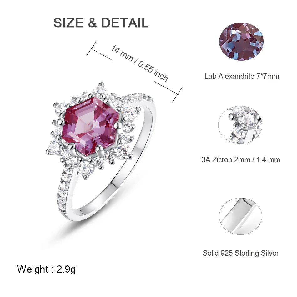 ALLNOEL Alexandrite Ring - Unique Engagement Band in sterling silver featuring color-changing Alexandrite stones in various elegant designs.